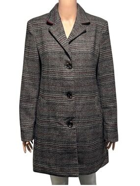 Maralyn & Me Plaid Trench Coat in Black and Gray